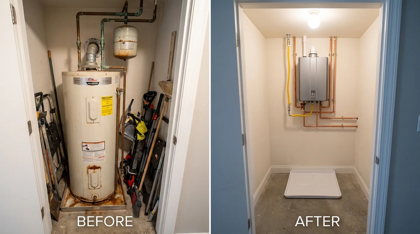 Tank water heater versus wall-mounted tankless unit comparison for Rocky Point, NY homeowners